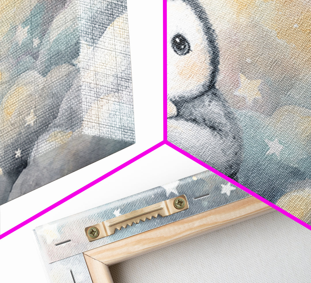 Penguin Holding a Little Heart Shape Canvas Print, Nursery Art, Nursery Prints, Nursery Decor, Abstract Art, Nursery, NUR-3x2-62
