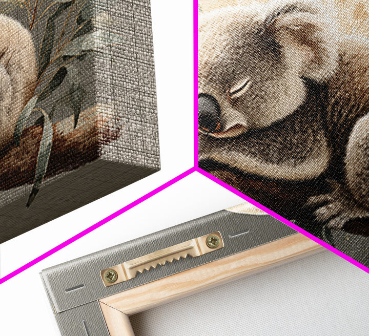Sleeping Koala on Eucalyptus Branch Framed Canvas Print, Nursery Art, Baby Girl Nursery, Nursery Decor, Fine Art, Nursery, NUR-3x2-65