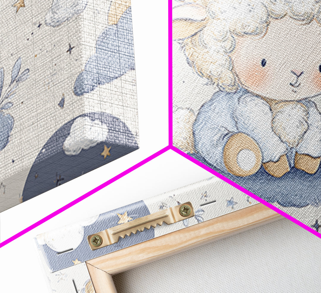 Little Lamb under a Starry Sky Framed Canvas Print, Nursery Art, Kids Wall Art, Nursery Decor, Watercolor Art, Nursery, NUR-3x2-71