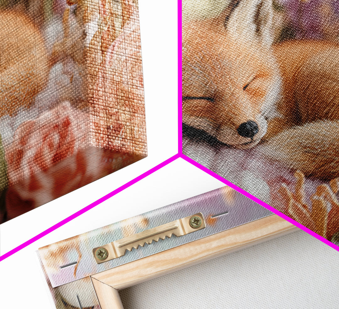Woodland Fox Tucked Framed Canvas Print, Nursery Art, Fine Art Print, Nursery Decor, Watercolor Art, Nursery, Digital Art, NUR-3x2-80