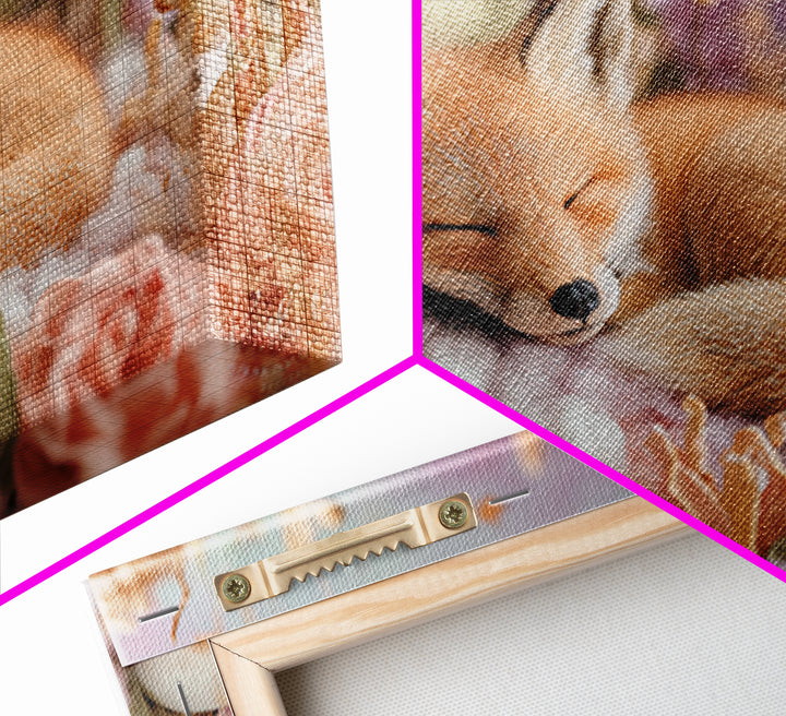 Woodland Fox Tucked Framed Canvas Print, Nursery Art, Fine Art Print, Nursery Decor, Watercolor Art, Nursery, Digital Art, NUR-3x2-80