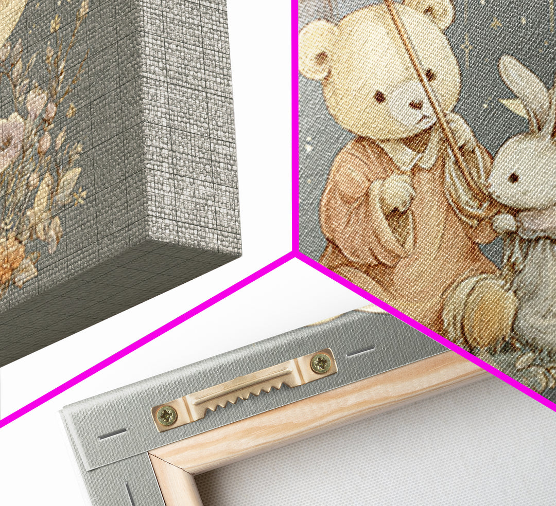 Bear and Rabbit Sharing Umbrella Canvas Print, Nursery Art, Woodland Nursery Art, Nursery Decor, Fine Art, Nursery, NUR-3x2-93