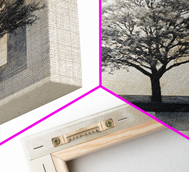 Ink Wash Tree Symbolizing Stability Framed Canvas Print, Office Art, Bedroom Wall Art, Office Decor, Fine Art, Focus, OFF-1x1-38