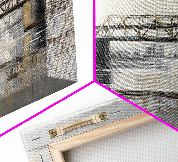 Monochrome Bridge Structure Framed Canvas Print, Office Art, Luxury Decor, Office Decor, Fine Art, Focus, Pet Portrait, OFF-2x1-6