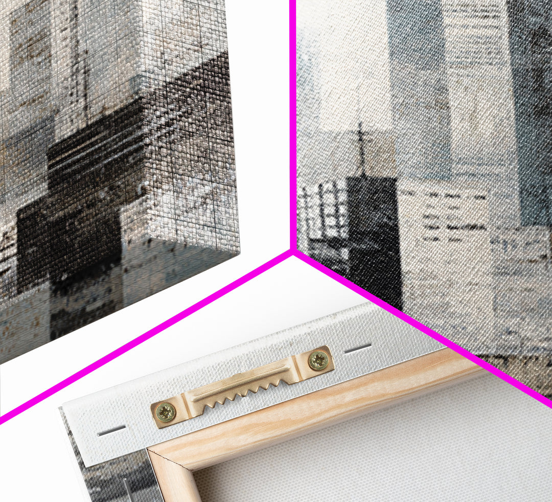 Black and White City Skyline Silhouette Framed Canvas Print, Office Art, Wall Decor, Office Decor, Abstract Art, Focus, OFF-2x3-37