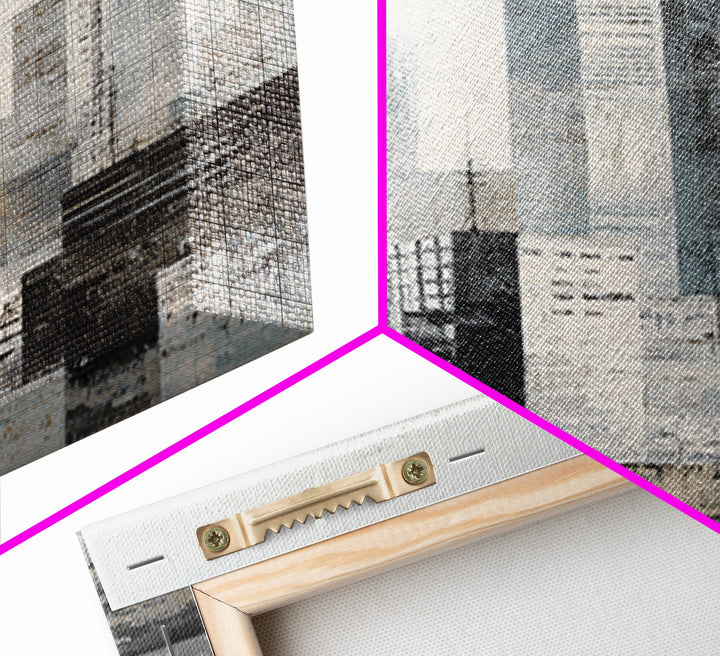 Black and White City Skyline Silhouette Framed Canvas Print, Office Art, Wall Decor, Office Decor, Abstract Art, Focus, OFF-2x3-37