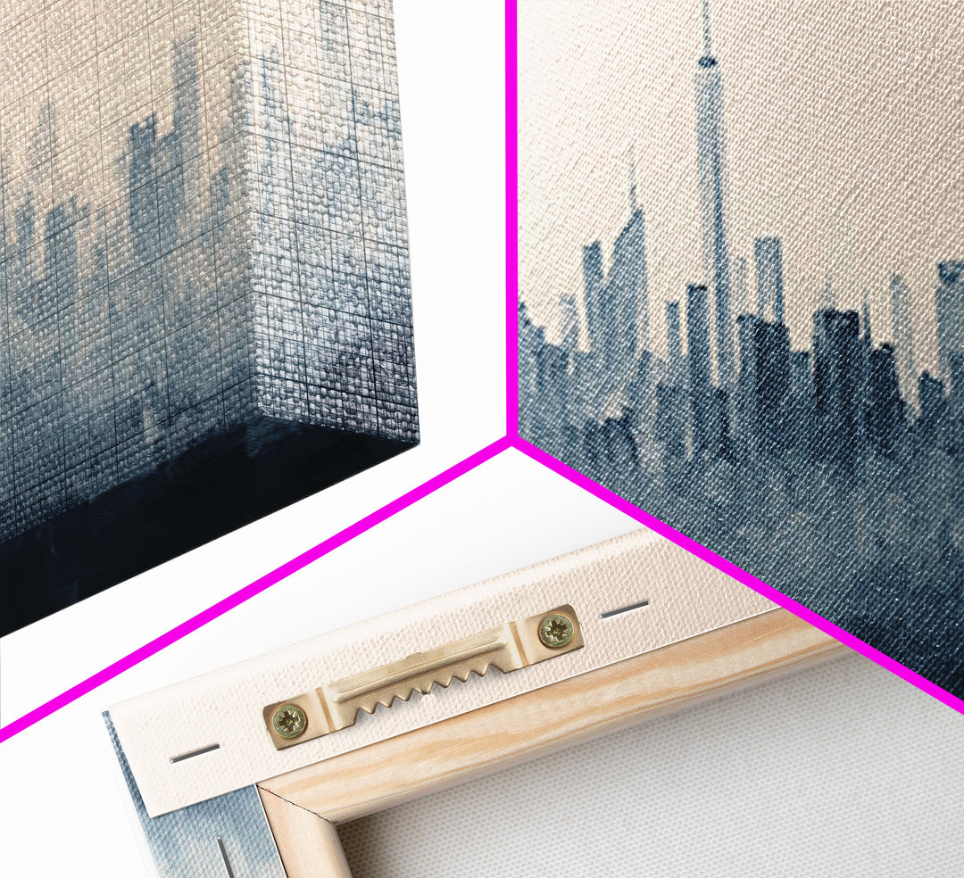 Black and White City Skyline Silhouette Canvas Print, Office Art, Office Decor, Abstract Art, Focus, Gallery Decor, OFF-3x1-21