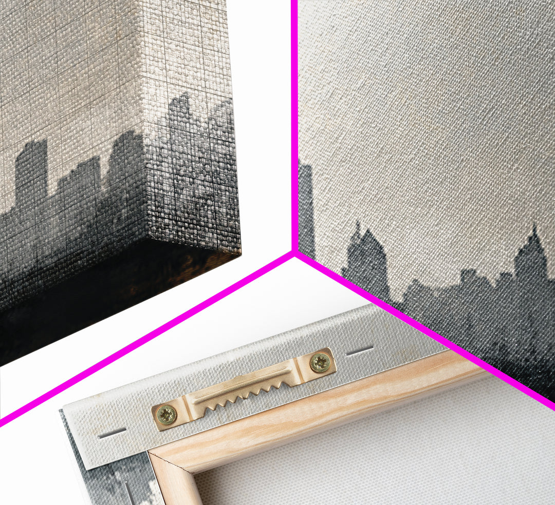 Black and White City Skyline Silhouette Framed Canvas Print, Office Art, Canvas Wall Art, Office Decor, Fine Art, Focus, OFF-3x2-9