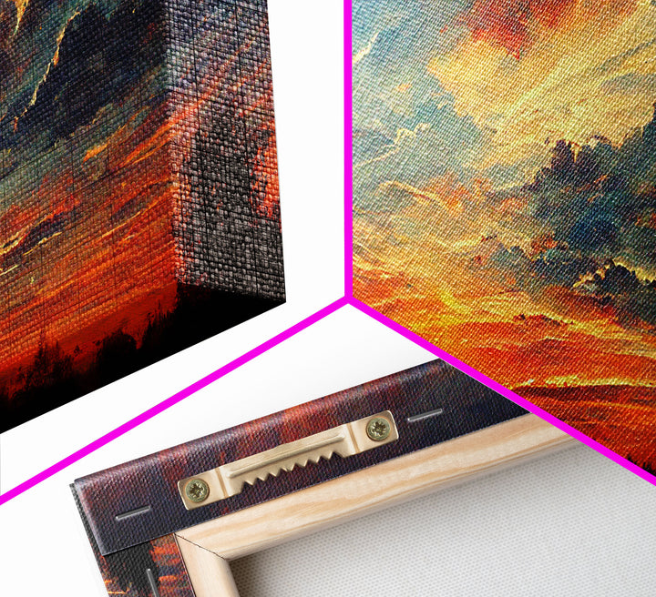 Mountain Sunset Oil Painting On Canvas, Canvas Print, Ready to hang gallery wrapped nature canvas print