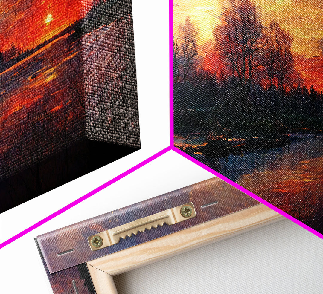 Lake Sunset Oil Painting On Canvas, Canvas Print, Ready to hang gallery wrapped nature canvas print, Lake Art, lake life oil painting style