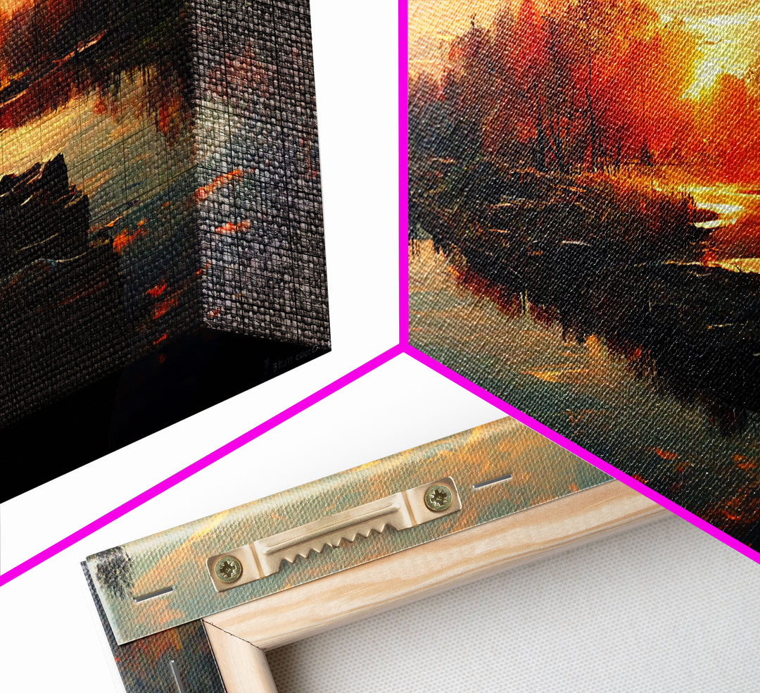 Lake Sunset Oil Painting On Canvas, Canvas Print, Ready to hang gallery wrapped nature canvas print, Lake Art, lake life oil painting style