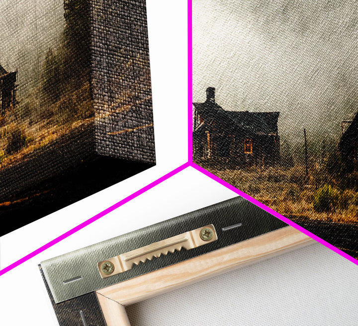 Ghost town canvas art, wild west theme, abandoned art