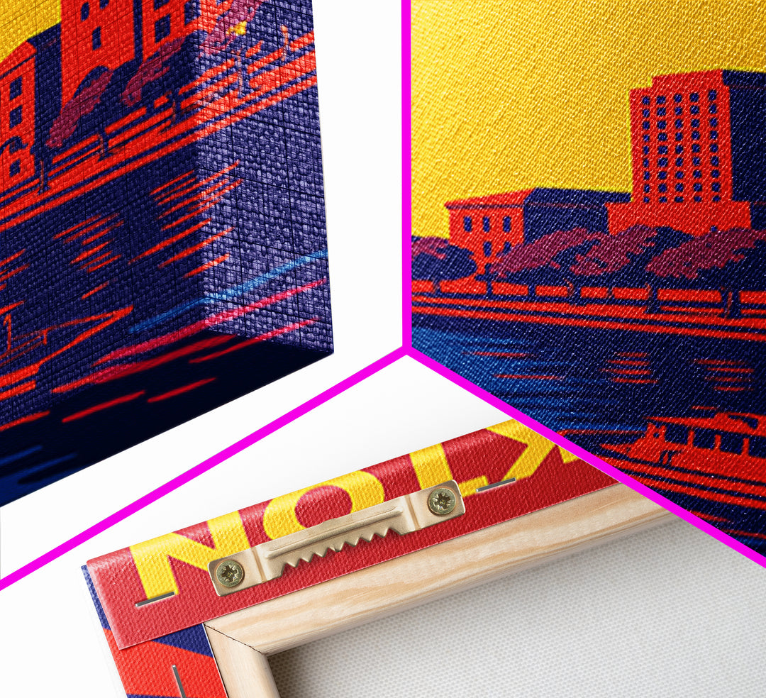 Stockton Travel Poster, Framed Canvas Print, Vibrant Retro Travel Art, Stockton City Art, Vintage City Art, Fine Art Print, Vintage Print