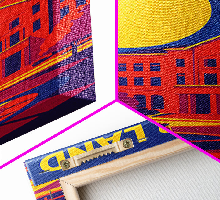 Sugar Land Texas Travel Poster, Framed Canvas Print, Vibrant Retro Travel Art, Sugar Land Art Print, City Art Print, Vintage City Poster