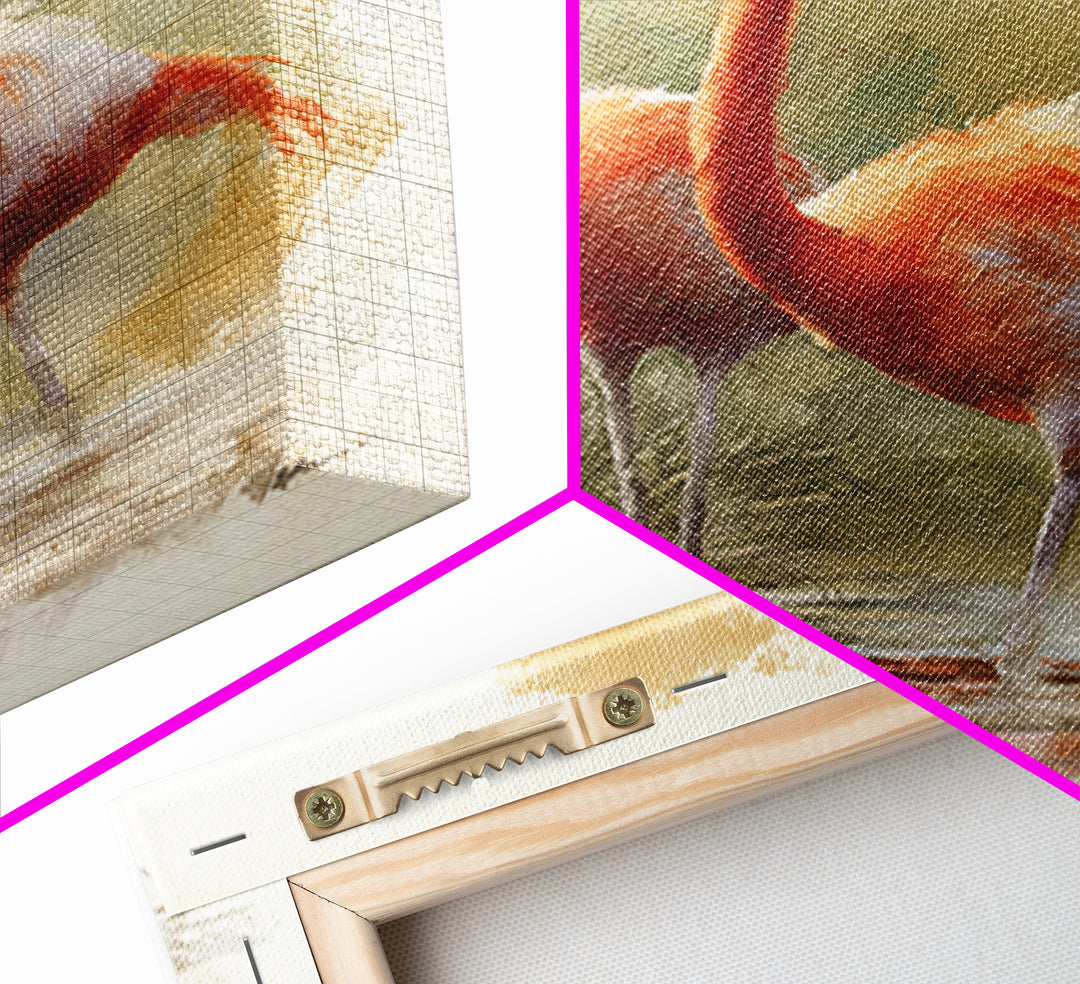 Flamingo Pair Beside Shallow Water Canvas Print, Patio Art, Beach House Decor, Patio Decor, Fine Art, Outdoor, Modern Decor, PAT-1x1-10