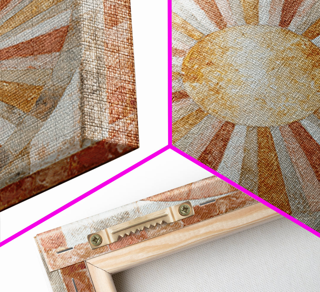 Sun Motif with Warm Terracotta Rays Canvas Print, Patio Art, Bar Art, Patio Decor, Outdoor, Outdoor Art, Gallery Decor, PAT-1x1-18