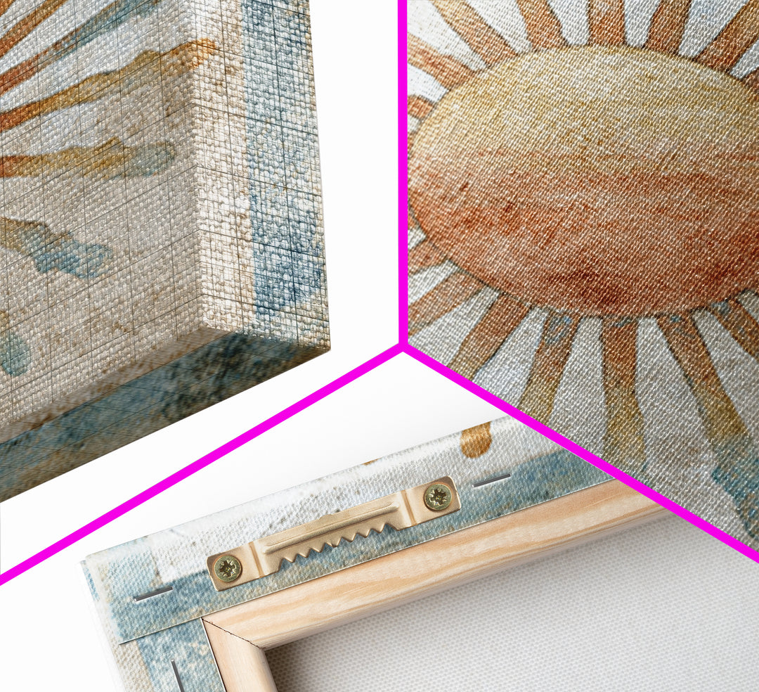 Sun Motif with Warm Terracotta Rays Framed Canvas Print, Patio Art, Floral Art, Patio Decor, Abstract Art, Outdoor, PAT-1x1-42
