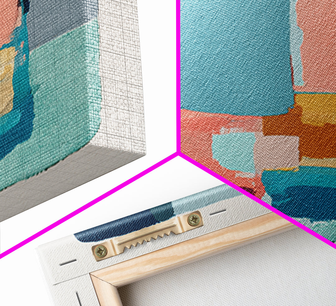 Bright Coral and Turquoise Abstract for Outdoors Canvas Print, Patio Art, Beach House Decor, Patio Decor, Abstract Art, Outdoor, PAT-1x1-60