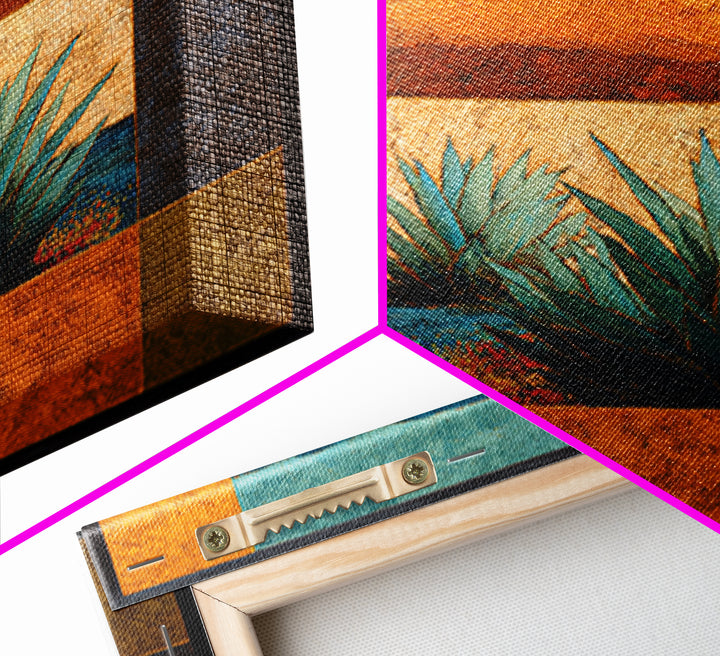 Desert Patio Agave and Bougainvillea Framed Canvas Print, Patio Art, Gallery Decor, Patio Decor, Oil Painting, Outdoor, PAT-1x1-65