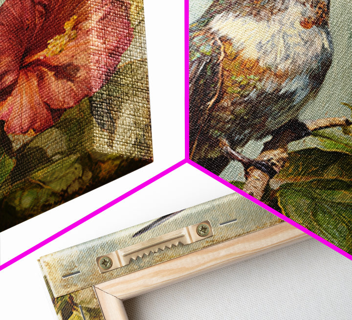 Hummingbird Visiting Bright Hibiscus Canvas Print, Patio Art, Modern Decor, Patio Decor, Fine Art, Outdoor, Home Decor, PAT-1x1-75