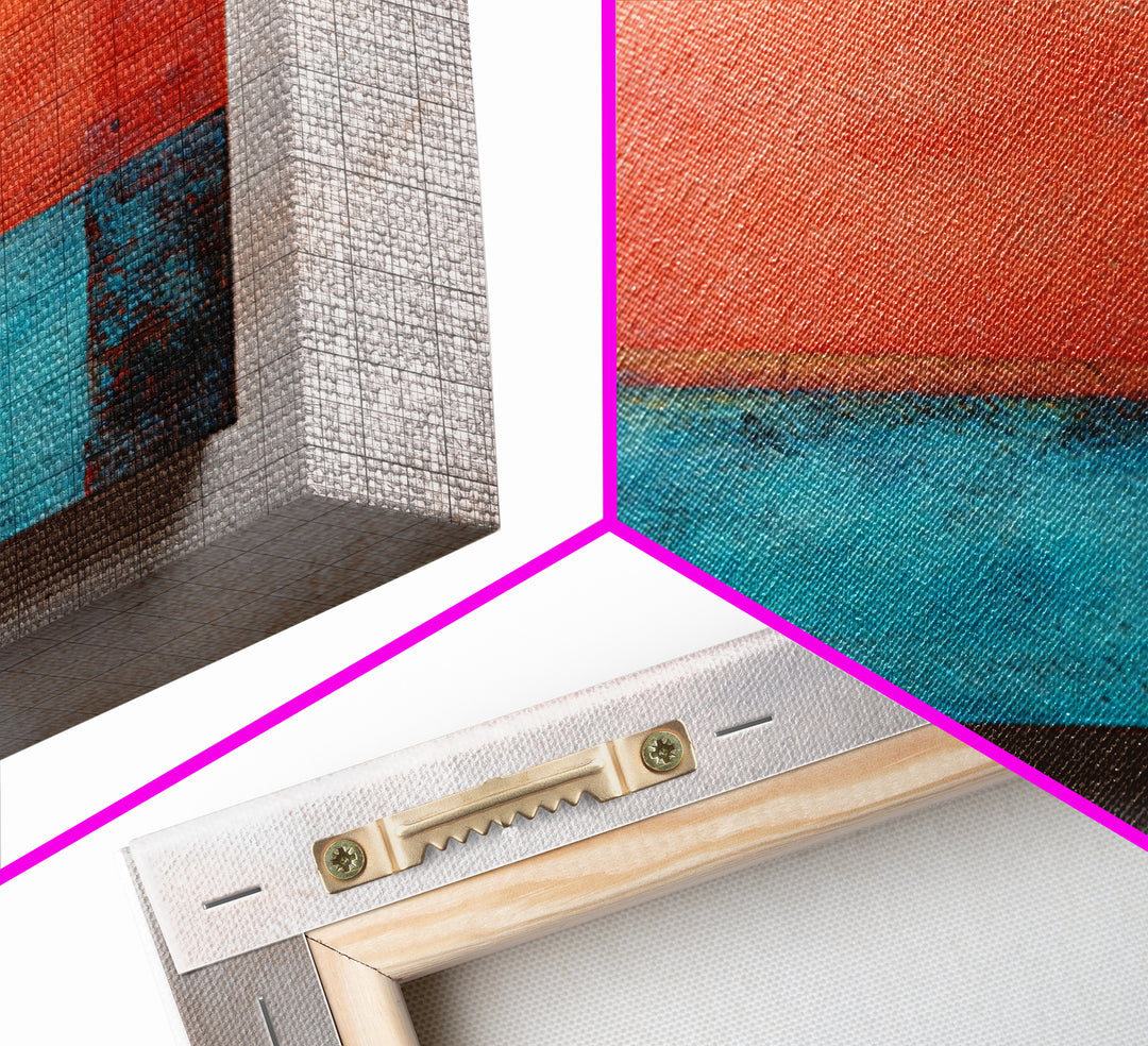 Bright Coral and Turquoise Abstract for Outdoors Framed Canvas Print, Patio Art, Mixed Media Art, Patio Decor, Outdoor, PAT-1x1-84