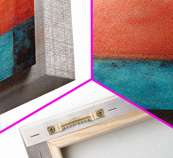 Bright Coral and Turquoise Abstract for Outdoors Framed Canvas Print, Patio Art, Mixed Media Art, Patio Decor, Outdoor, PAT-1x1-84