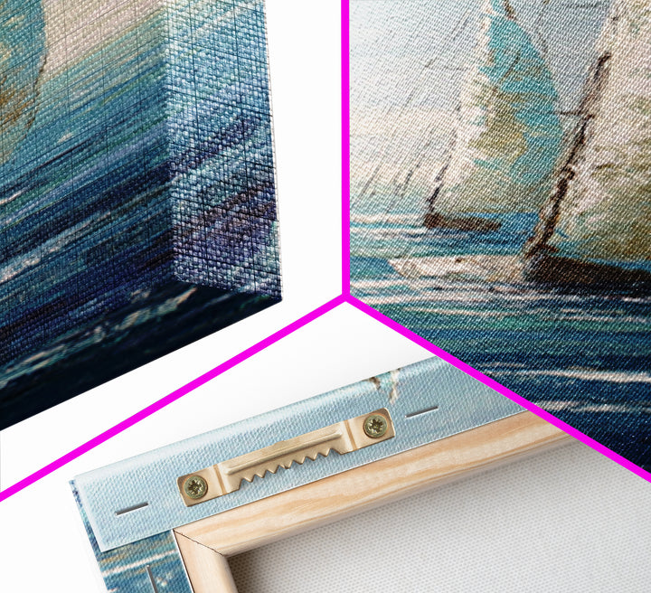 Sailboat on a Breezy Summer Horizon Framed Canvas Print, Patio Art, Minimalist Decor, Patio Decor, Fine Art, Outdoor, PAT-1x3-3