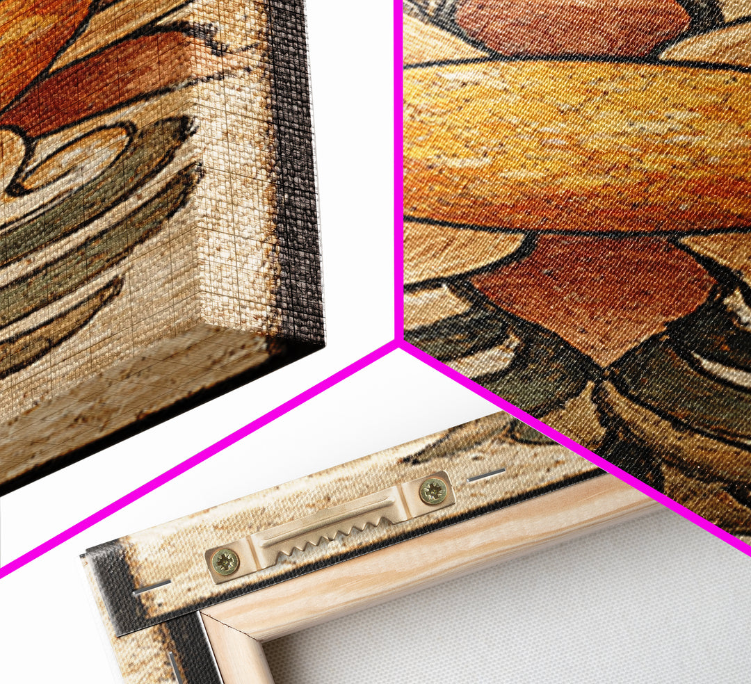 Sun Motif with Warm Terracotta Rays Framed Canvas Print, Patio Art, Patio Cushions, Patio Decor, Oil Painting, Outdoor, PAT-1x3-54