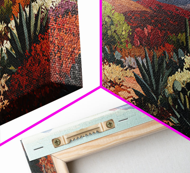 Desert Patio Agave and Bougainvillea Framed Canvas Print, Patio Art, Minimalist Decor, Patio Decor, Fine Art, Outdoor, PAT-2x1-13