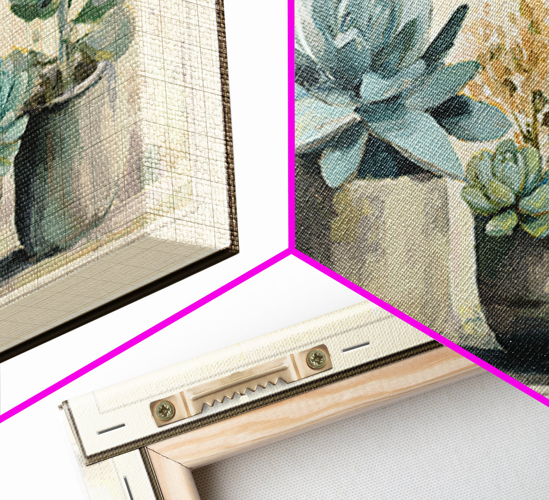 Succulent Collection in Ceramic Planters Canvas Print, Patio Art, Contemporary Art, Patio Decor, Fine Art, Outdoor, Metal Art, PAT-2x1-17