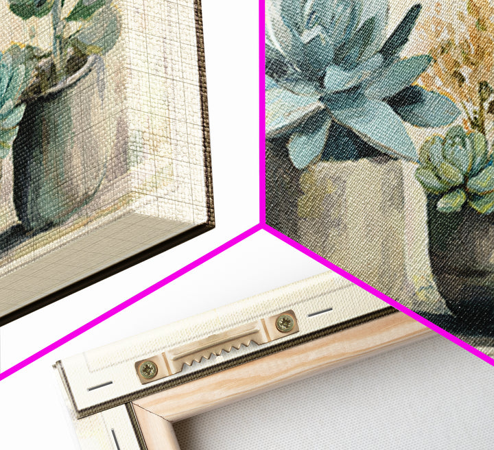Succulent Collection in Ceramic Planters Canvas Print, Patio Art, Contemporary Art, Patio Decor, Fine Art, Outdoor, Metal Art, PAT-2x1-17