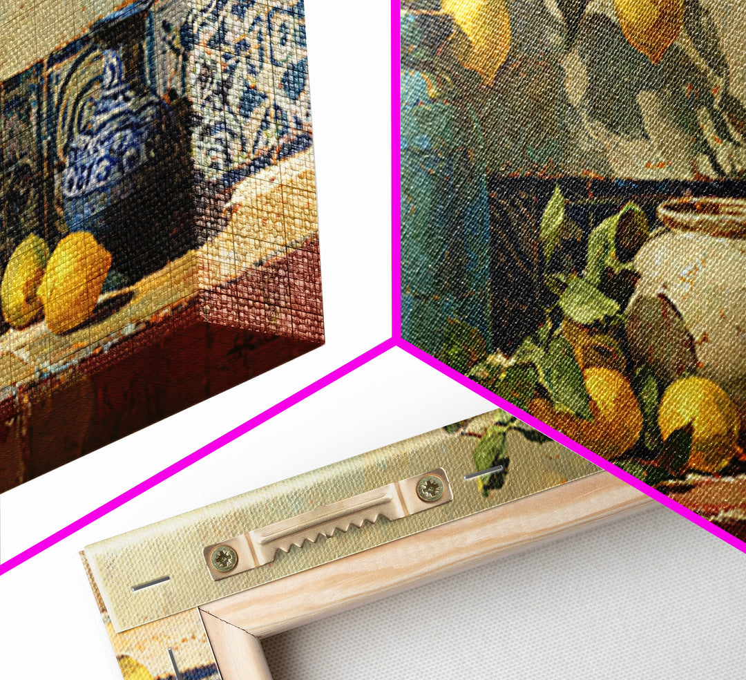 Mediterranean Lemons and Blue Tile Pattern Canvas Print, Patio Art, Boho Decor, Patio Decor, Fine Art, Outdoor, Outdoor Decor, PAT-2x1-22