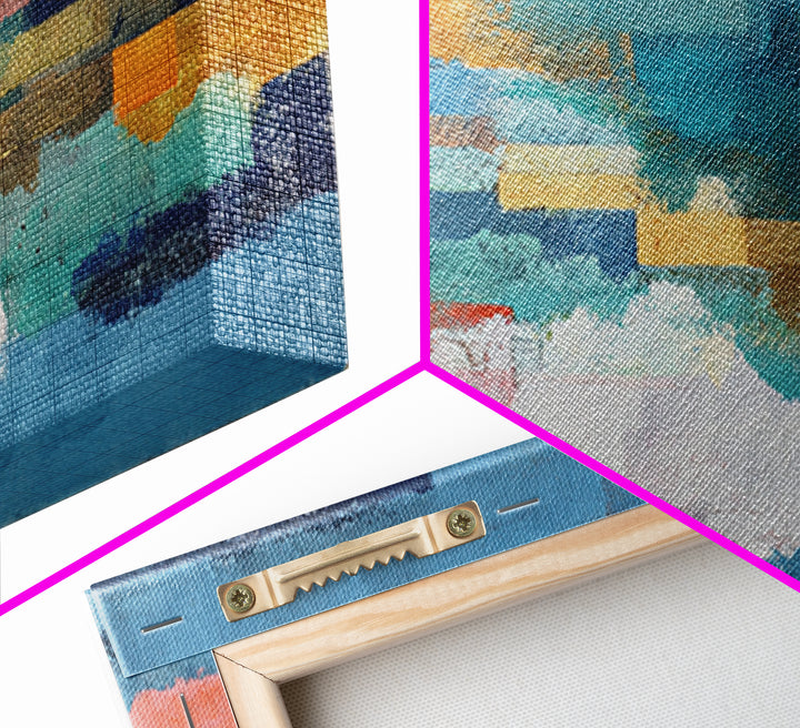 Bright Coral and Turquoise Abstract for Outdoors Canvas Print, Patio Art, Contemporary Art, Patio Decor, Abstract Art, Outdoor, PAT-2x1-32