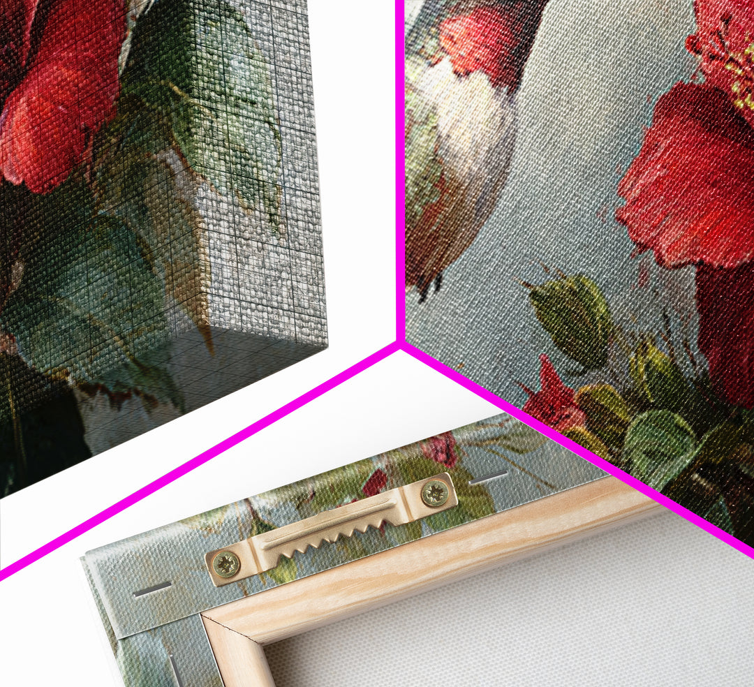 Hummingbird Visiting Bright Hibiscus Canvas Print, Patio Art, Metal Art, Patio Decor, Oil Painting, Outdoor, Patio Cushions, PAT-2x1-47