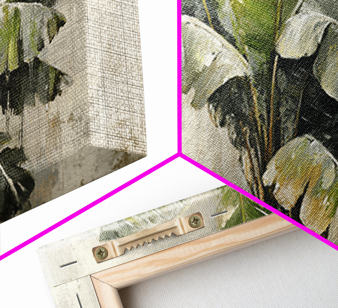 Banana Leaves with Rain Drop Details Framed Canvas Print, Patio Art, Wall Hanging, Patio Decor, Oil Painting, Outdoor, PAT-2x1-60