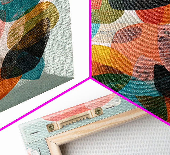 Bright Coral and Turquoise Abstract for Outdoors Framed Canvas Print, Patio Art, Luxury Decor, Patio Decor, Abstract Art, PAT-2x1-8