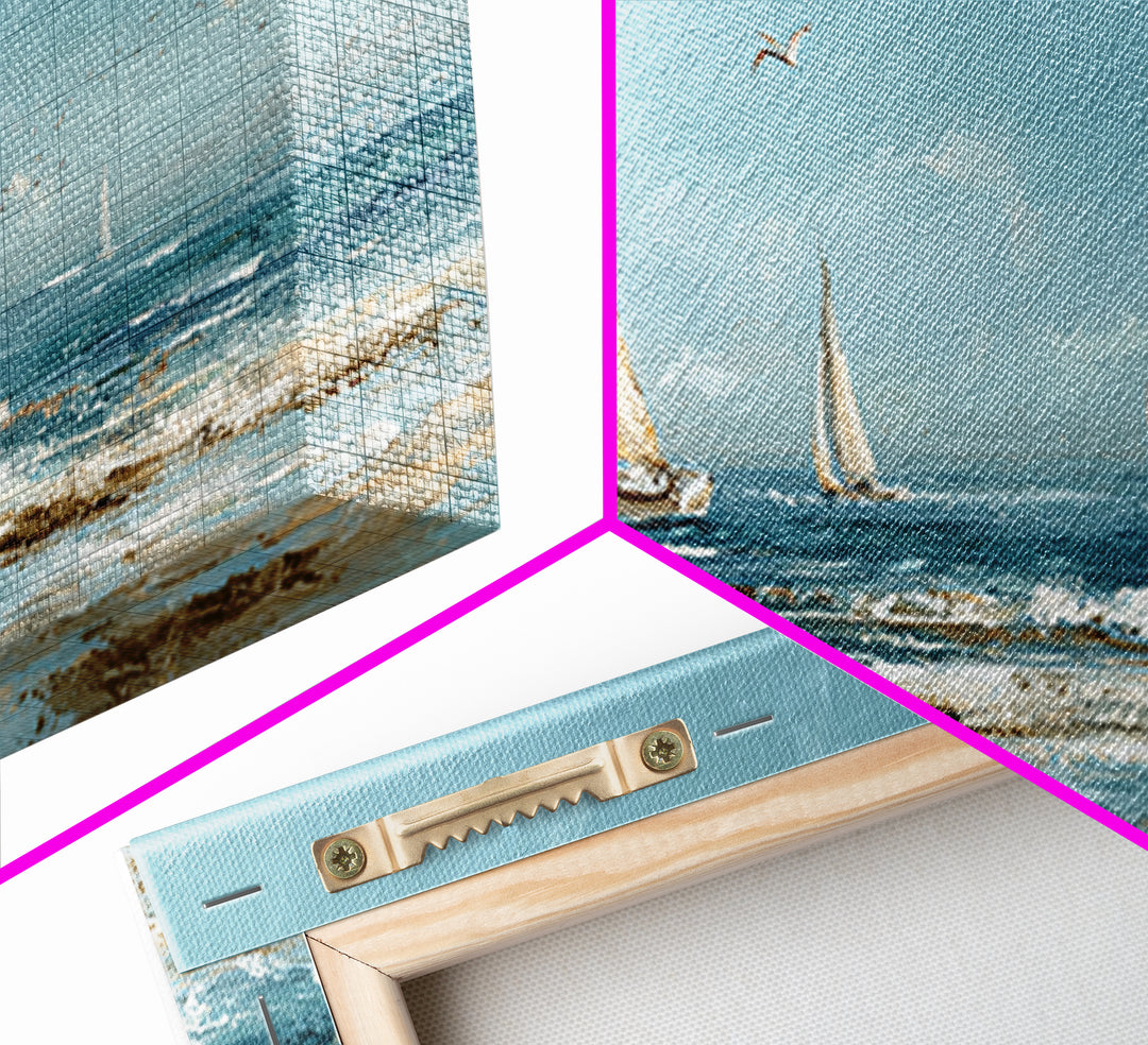 Sailboat on a Breezy Summer Horizon Framed Canvas Print, Patio Art, Contemporary Art, Patio Decor, Oil Painting, Outdoor, PAT-2x1-83