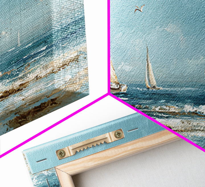 Sailboat on a Breezy Summer Horizon Framed Canvas Print, Patio Art, Contemporary Art, Patio Decor, Oil Painting, Outdoor, PAT-2x1-83