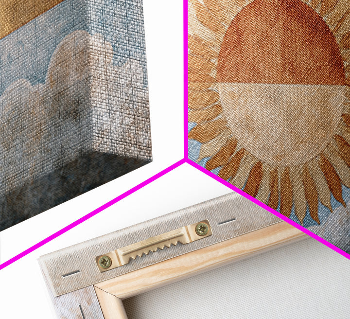 Sun Motif with Warm Terracotta Rays Framed Canvas Print, Patio Art, Home Decor, Patio Decor, Fine Art, Outdoor, Floral Wall Art, PAT-2x1-86