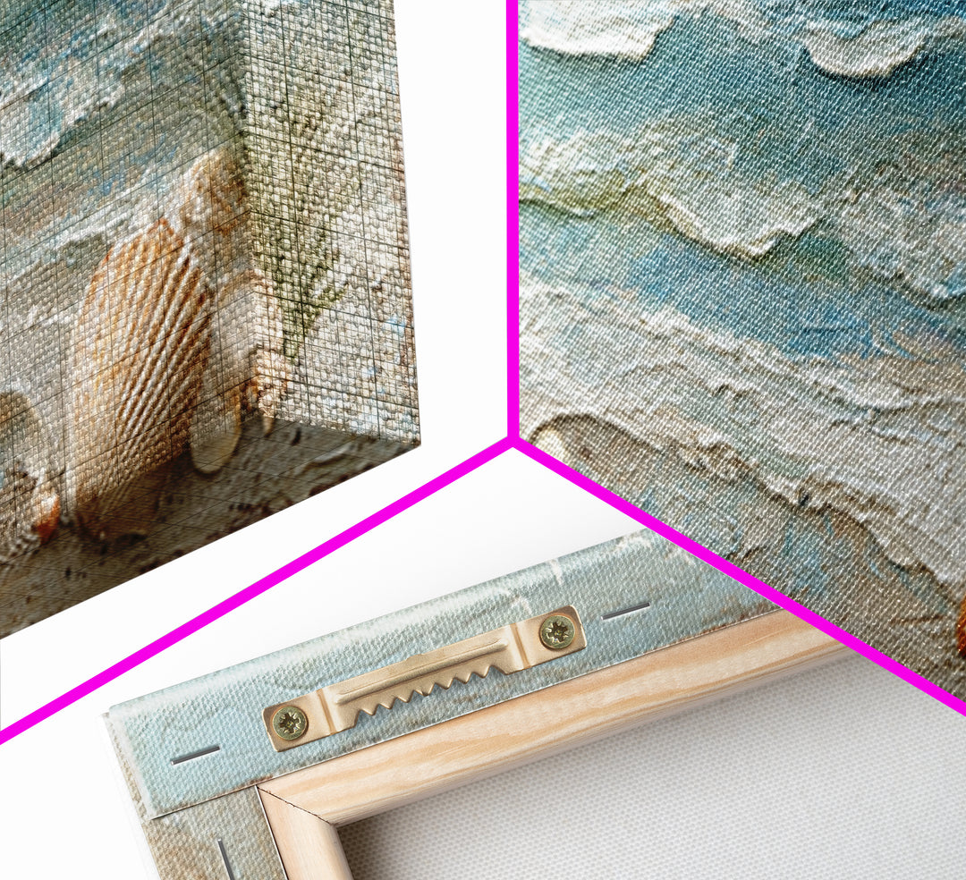 Beachy Shell and Palm Arrangement Framed Canvas Print, Patio Art, Porch Decor, Patio Decor, Fine Art, Outdoor, Fine Art Print, PAT-2x1-87