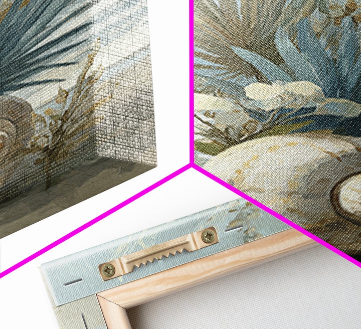 Beachy Shell and Palm Arrangement Framed Canvas Print, Patio Art, Rustic Decor, Patio Decor, Fine Art, Outdoor, PAT-2x3-3