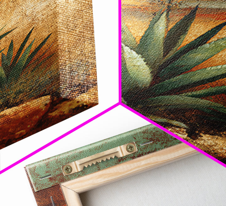 Desert Patio Agave and Bougainvillea Canvas Print, Patio Art, Wall Hanging, Patio Decor, Fine Art, Outdoor, Beach Art, PAT-2x3-49