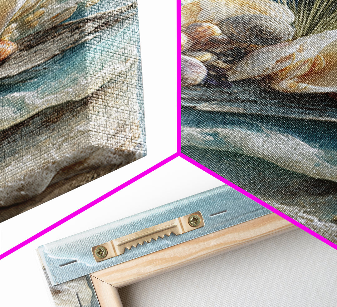 Beachy Shell and Palm Arrangement Framed Canvas Print, Patio Art, Garden Decor, Patio Decor, Fine Art, Outdoor, Beach Art, PAT-2x3-75