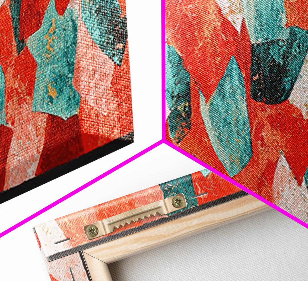 Bright Coral and Turquoise Abstract for Outdoors Canvas Print, Patio Art, Modern Decor, Patio Decor, Fine Art, Outdoor, PAT-3x1-100