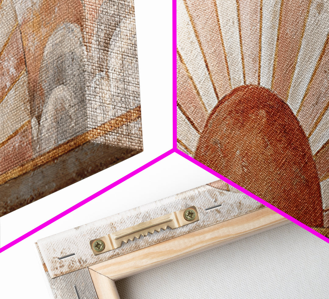 Sun Motif with Warm Terracotta Rays Canvas Print, Patio Art, Garden Decor, Patio Decor, Abstract Art, Outdoor, Beach Art, PAT-3x1-34