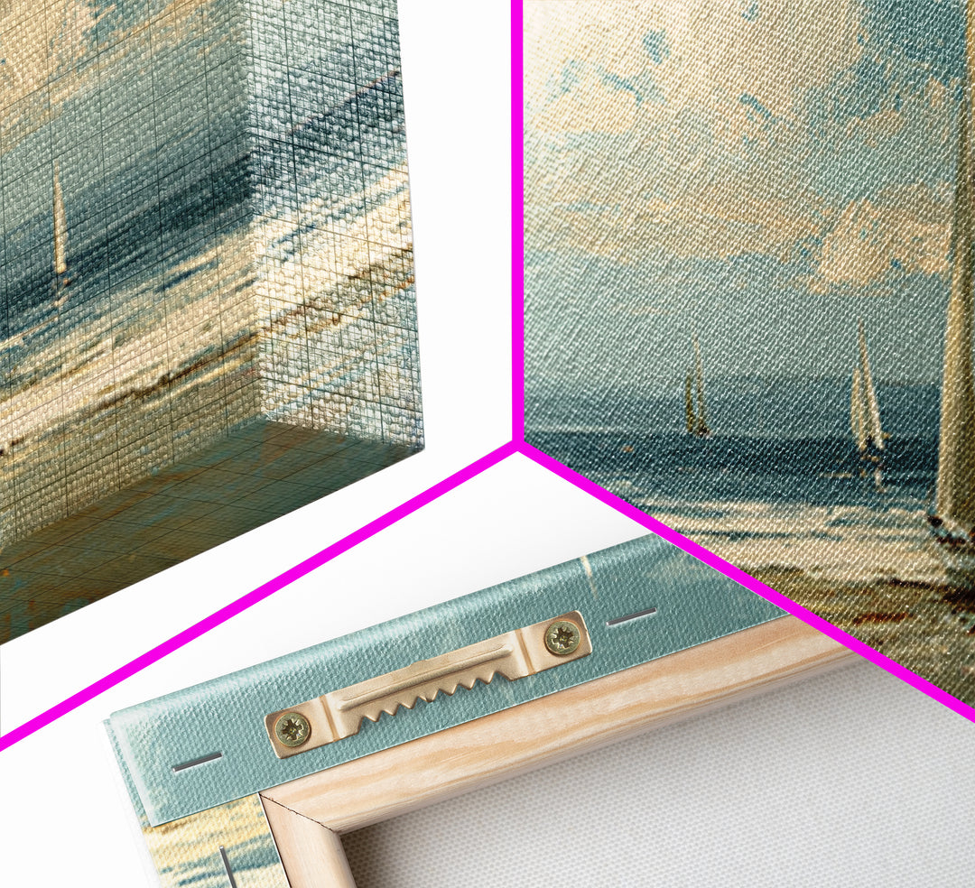 Sailboat on a Breezy Summer Horizon Framed Canvas Print, Patio Art, Contemporary Art, Patio Decor, Oil Painting, Outdoor, PAT-3x1-55