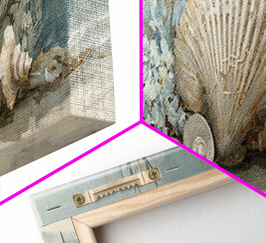 Beachy Shell and Palm Arrangement Framed Canvas Print, Patio Art, Wall Art, Patio Decor, Fine Art, Outdoor, Outdoor Wall Decor, PAT-3x1-59