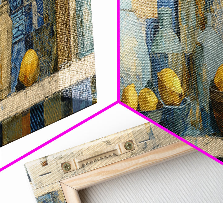 Mediterranean Lemons and Blue Tile Pattern Canvas Print, Patio Art, Coastal Decor, Patio Decor, Outdoor, Family Wall Art, PAT-3x1-66