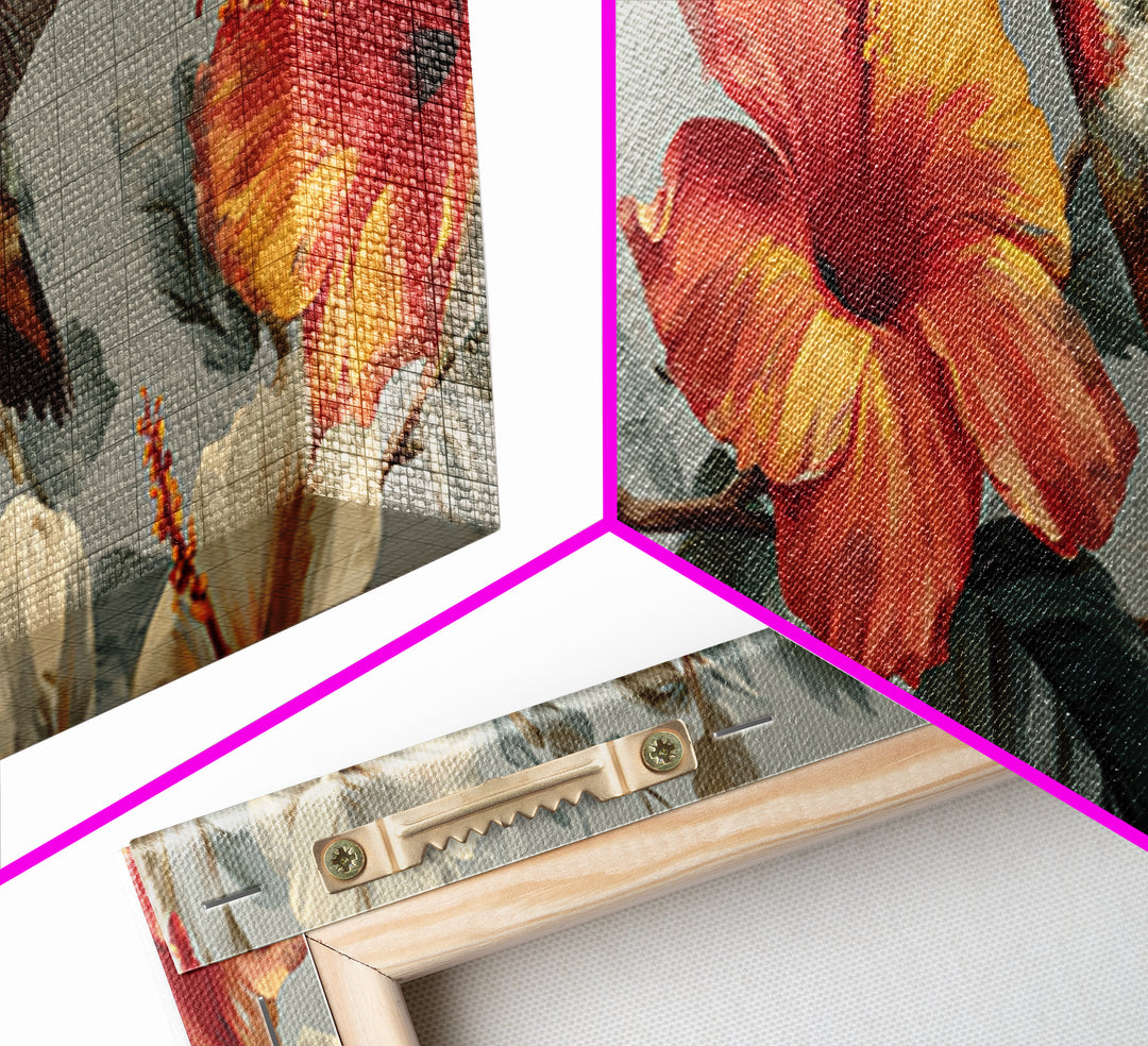 Hummingbird Visiting Bright Hibiscus Framed Canvas Print, Patio Art, Garden Art, Patio Decor, Abstract Art, Outdoor, PAT-3x1-67