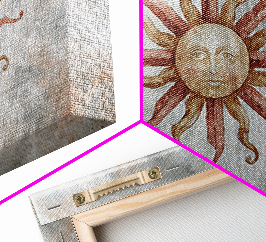 Sun Motif with Warm Terracotta Rays Canvas Print, Patio Art, Outdoor Wall Art, Patio Decor, Oil Painting, Outdoor, Porch Decor, PAT-3x2-22